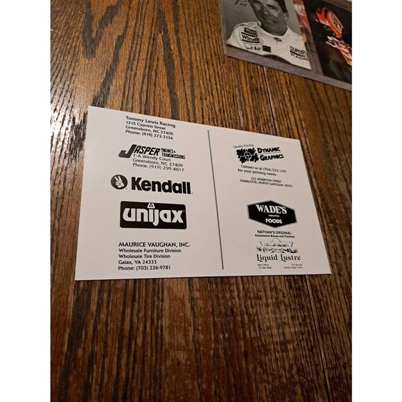 Vintage Tommy Lewis #81 Jasper Pontiac NASCAR Sponsor Driver Card 9"x6" - Picture 2 of 2